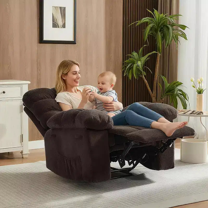 Fauteuil inclinable manuel, design ergonomique rembourré avec tissu respirant et poches latérales de rangement, pour le salon