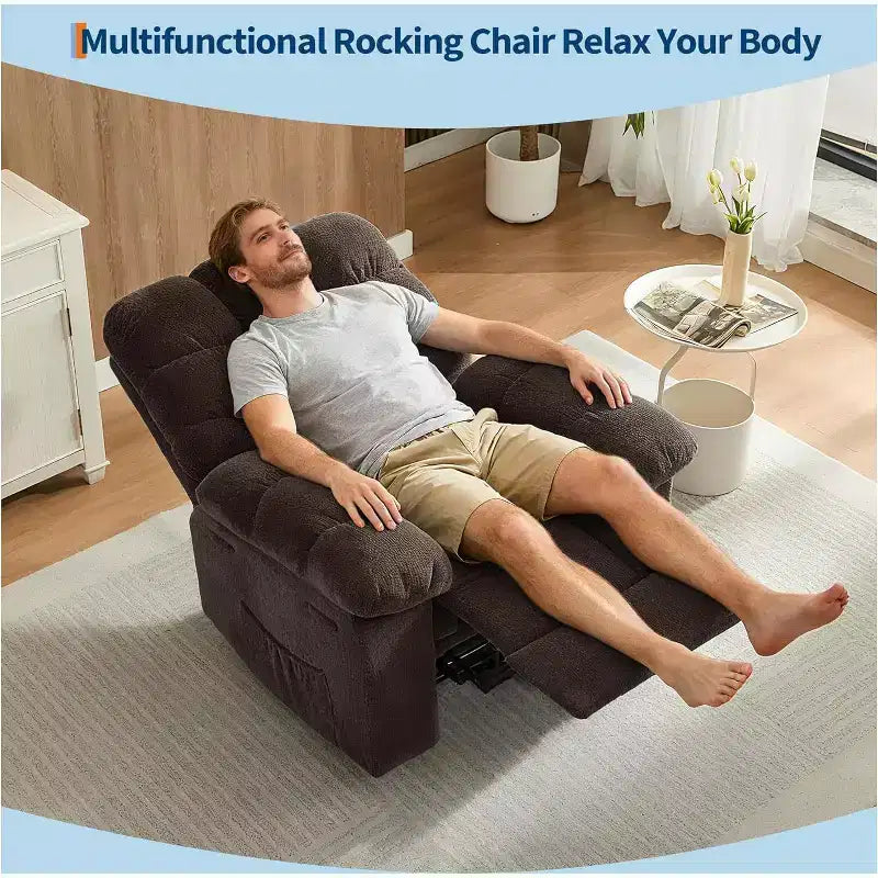 Fauteuil inclinable manuel, design ergonomique rembourré avec tissu respirant et poches latérales de rangement, pour le salon