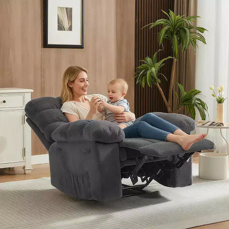 Fauteuil inclinable manuel, design ergonomique rembourré avec tissu respirant et poches latérales de rangement, pour le salon
