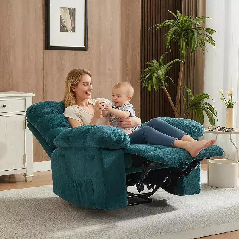 Fauteuil inclinable manuel, design ergonomique rembourré avec tissu respirant et poches latérales de rangement, pour le salon