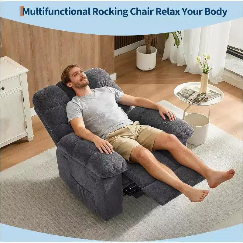 Fauteuil inclinable manuel, design ergonomique rembourré avec tissu respirant et poches latérales de rangement, pour le salon