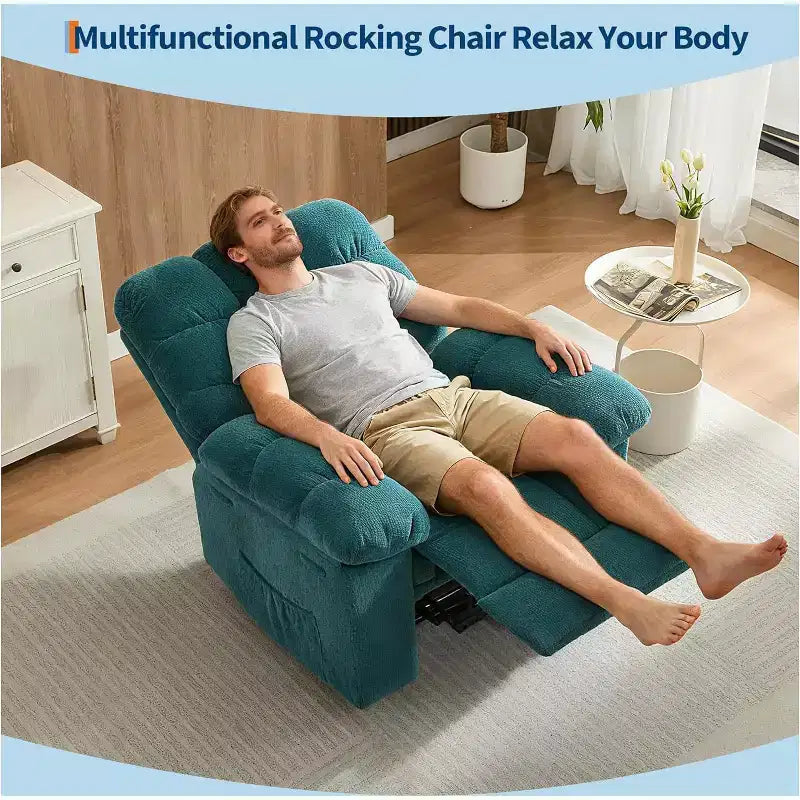 Fauteuil inclinable manuel, design ergonomique rembourré avec tissu respirant et poches latérales de rangement, pour le salon