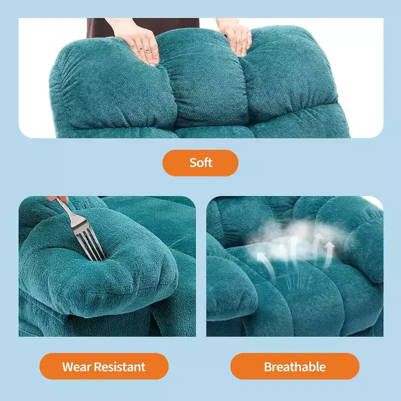 Fauteuil inclinable manuel, design ergonomique rembourré avec tissu respirant et poches latérales de rangement, pour le salon