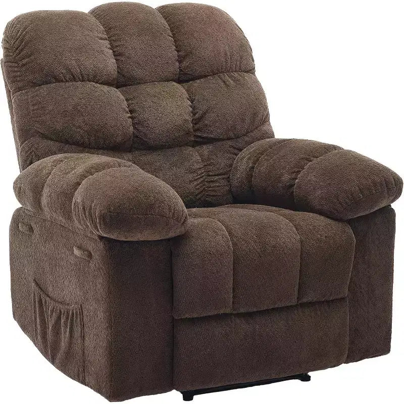Fauteuil inclinable manuel, design ergonomique rembourré avec tissu respirant et poches latérales de rangement, pour le salon