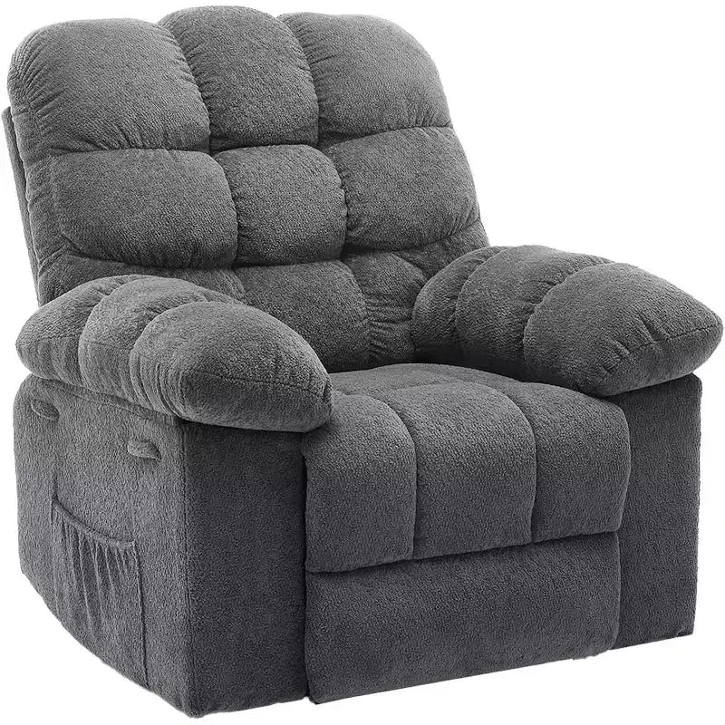 Fauteuil inclinable manuel, design ergonomique rembourré avec tissu respirant et poches latérales de rangement, pour le salon