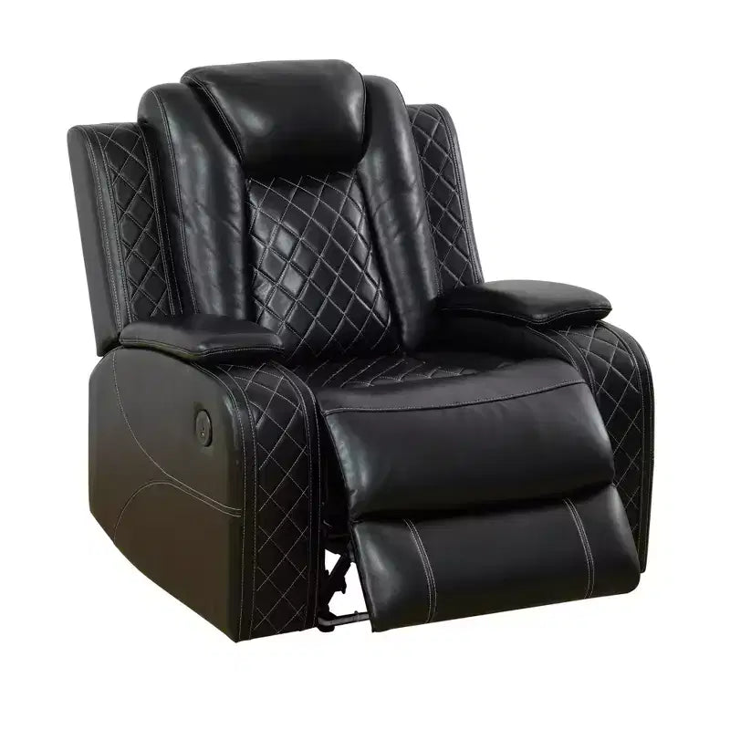 Fauteuil inclinable électrique en cuir avec port de chargement USB, éclairage LED et dossier réglable pour salon, noir