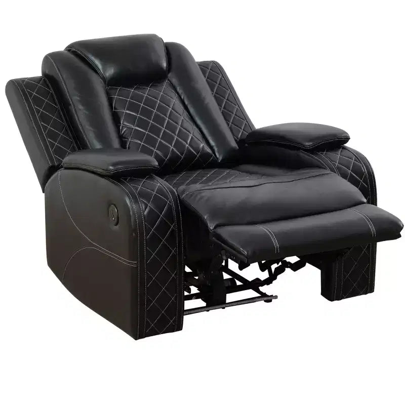 Fauteuil inclinable électrique en cuir avec port de chargement USB, éclairage LED et dossier réglable pour salon, noir