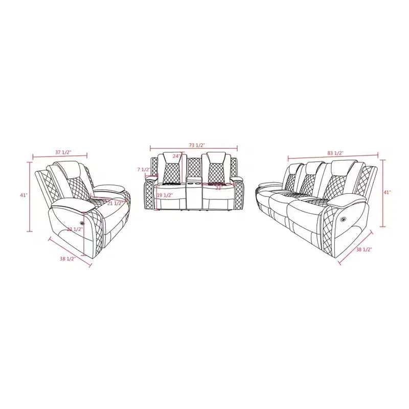 Fauteuil inclinable électrique en cuir avec port de chargement USB, éclairage LED et dossier réglable pour salon, noir