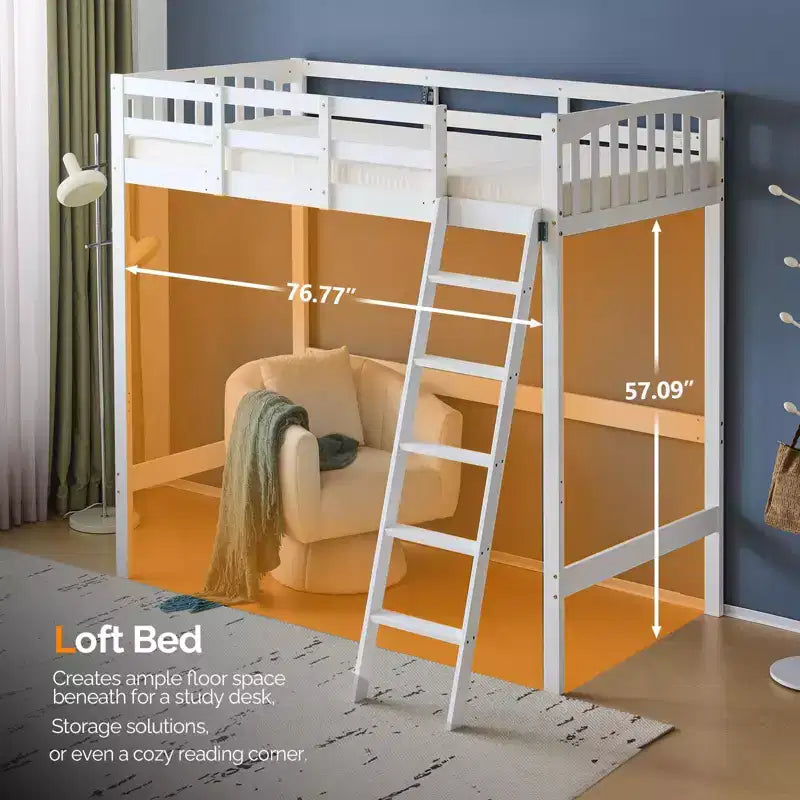 Lit superposé double en bois avec station de recharge/LED, barreaux plats, garde-corps de 15 pouces de haut, support à lattes en bois sans sommier tapissier, blanc