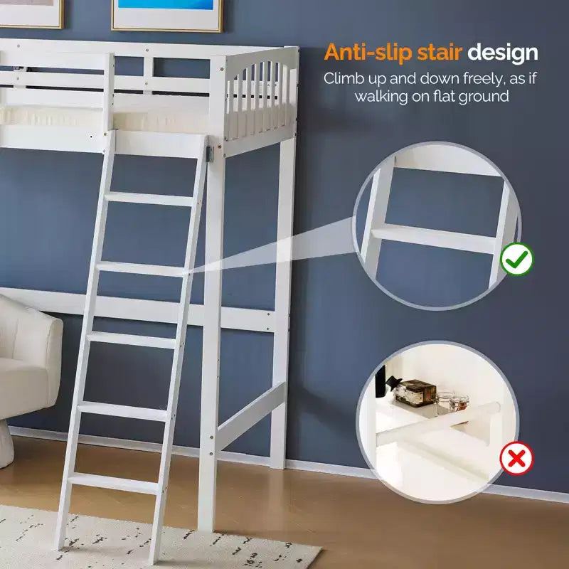 Lit superposé double en bois avec station de recharge/LED, barreaux plats, garde-corps de 15 pouces de haut, support à lattes en bois sans sommier tapissier, blanc
