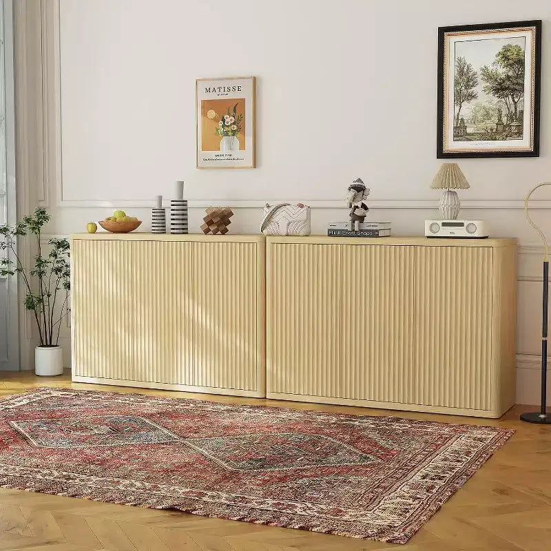 Buffet 3 portes cannelé, bar à café multifonction avec étagères réglables pour salle à manger et salon
