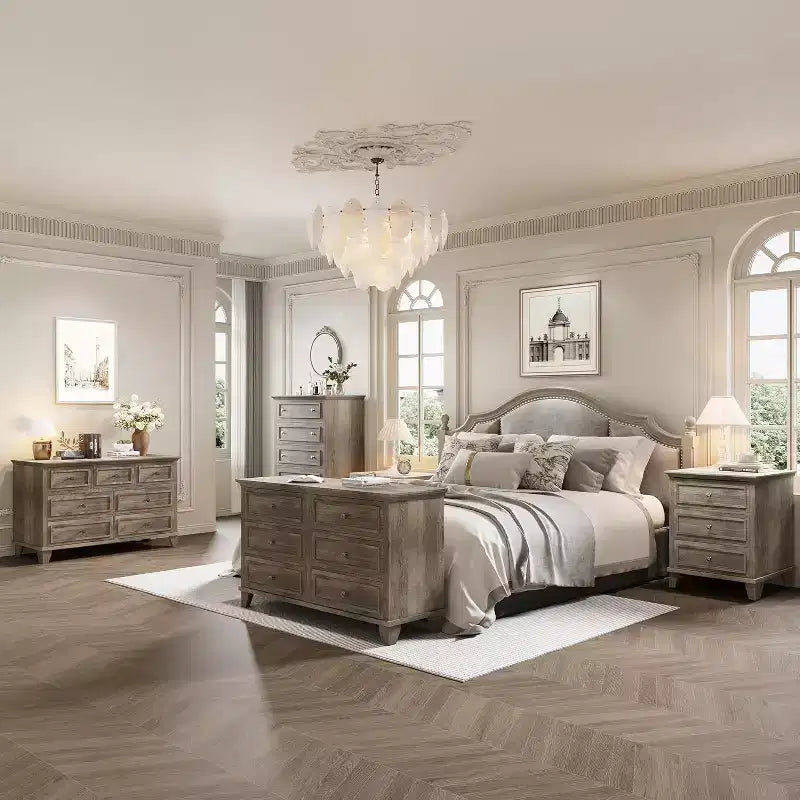 Meuble TV et commode à 7 tiroirs, buffet long et moderne avec poignées vintage et rangement profond pour le salon, la chambre, le couloir