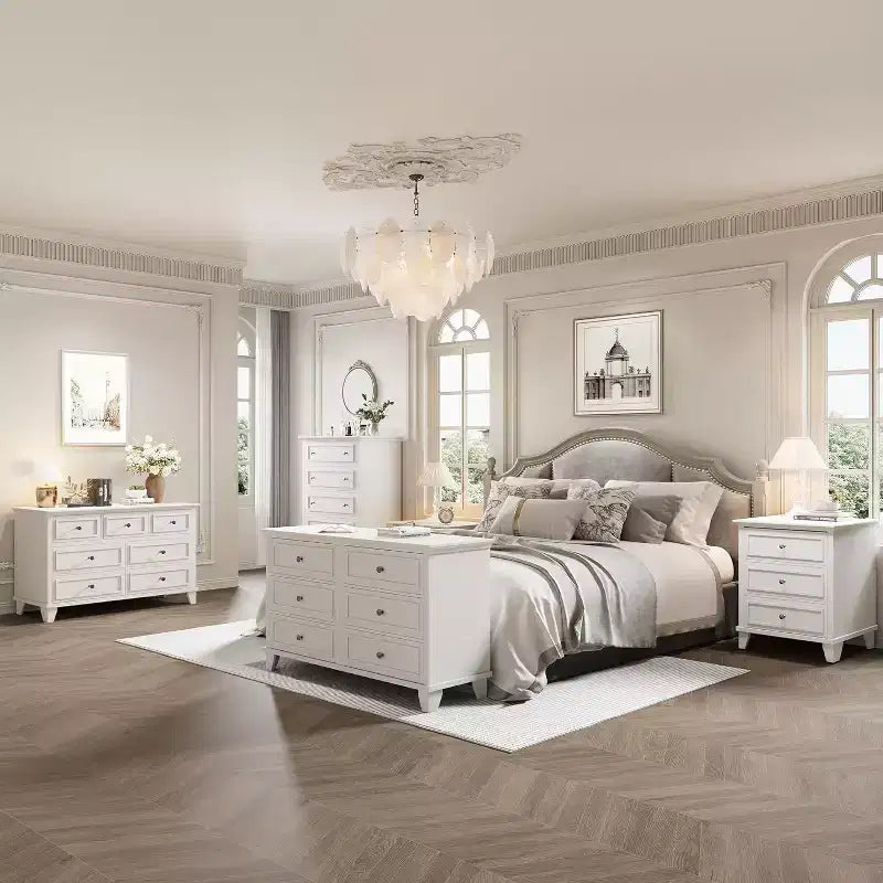 Meuble TV et commode à 7 tiroirs, buffet long et moderne avec poignées vintage et rangement profond pour le salon, la chambre, le couloir