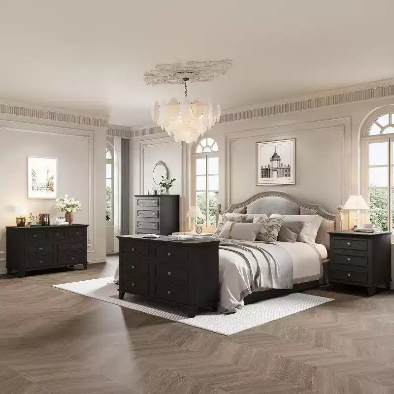 Meuble TV et commode à 7 tiroirs, buffet long et moderne avec poignées vintage et rangement profond pour le salon, la chambre, le couloir