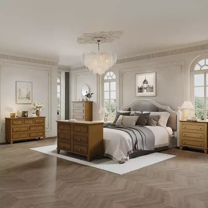Meuble TV et commode à 7 tiroirs, buffet long et moderne avec poignées vintage et rangement profond pour le salon, la chambre, le couloir