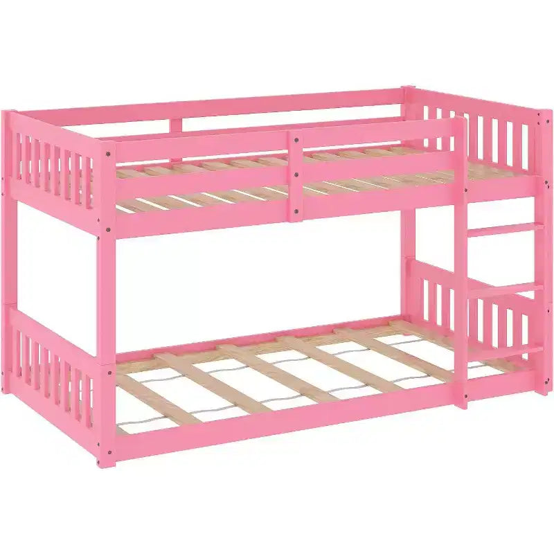 Lit superposé jumeau bas pour enfants/juniors, cadre de lit superposé double en bois avec garde-corps et échelle pour garçons filles, matelas non inclus
