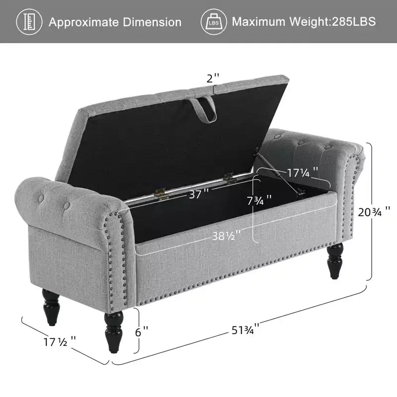 Banc coffre capitonné en lin avec rangement, pour chambre/entrée/salon