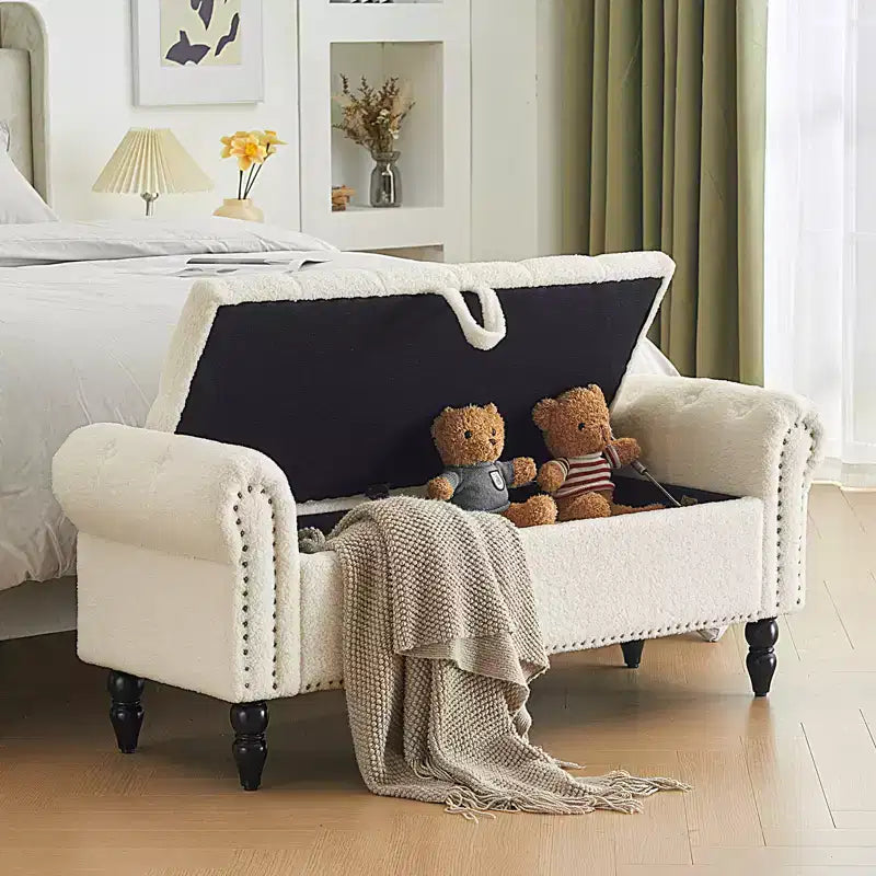 Banc coffre capitonné en lin avec rangement, pour chambre/entrée/salon