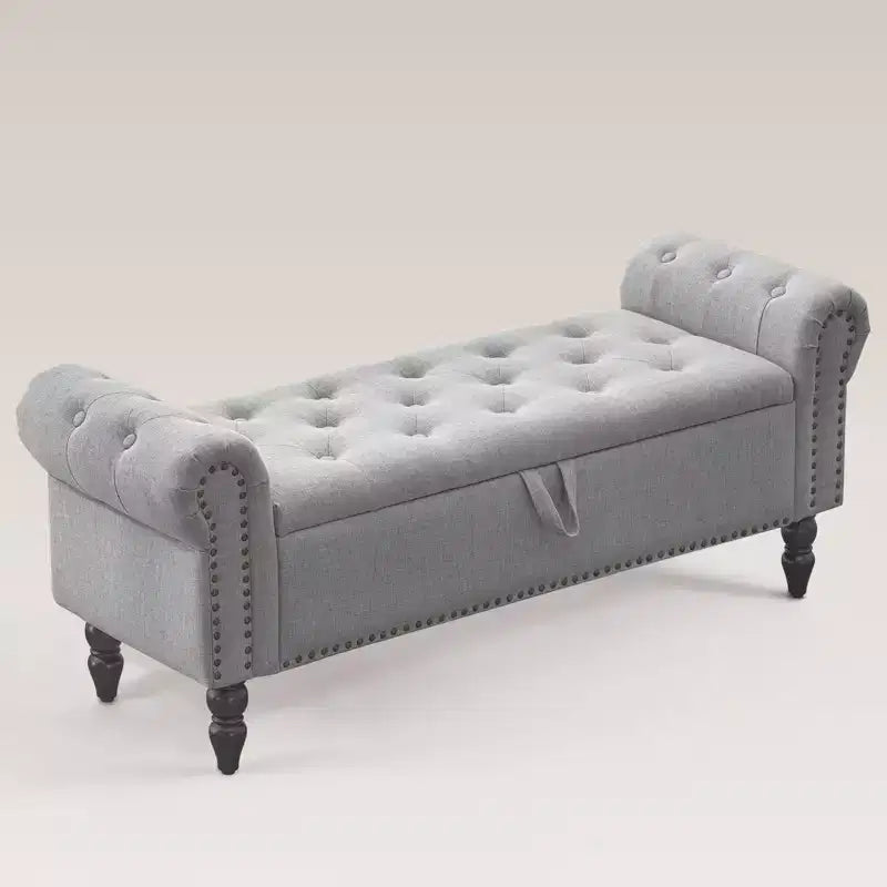 Banc coffre capitonné en lin avec rangement, pour chambre/entrée/salon