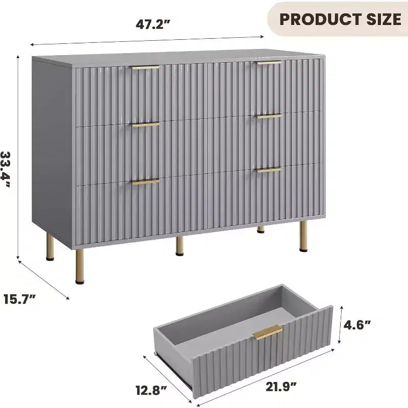 Commode de chambre à 6 tiroirs, commode intégrée moderne de 120 cm de large avec tiroirs profonds pour salon, couloir, chambre d'enfant