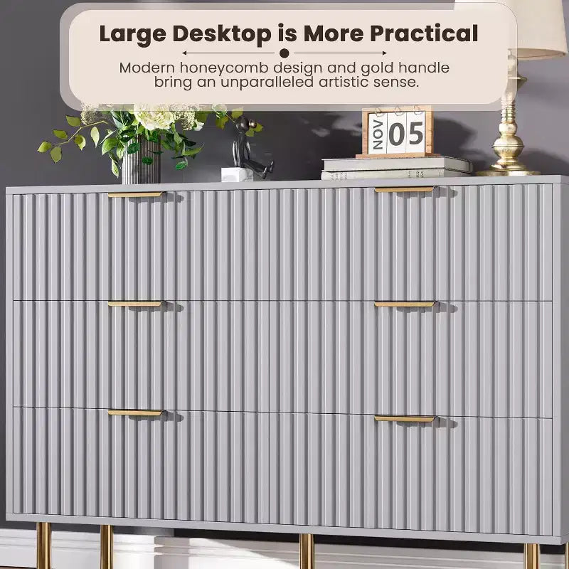 Commode de chambre à 6 tiroirs, commode intégrée moderne de 120 cm de large avec tiroirs profonds pour salon, couloir, chambre d'enfant