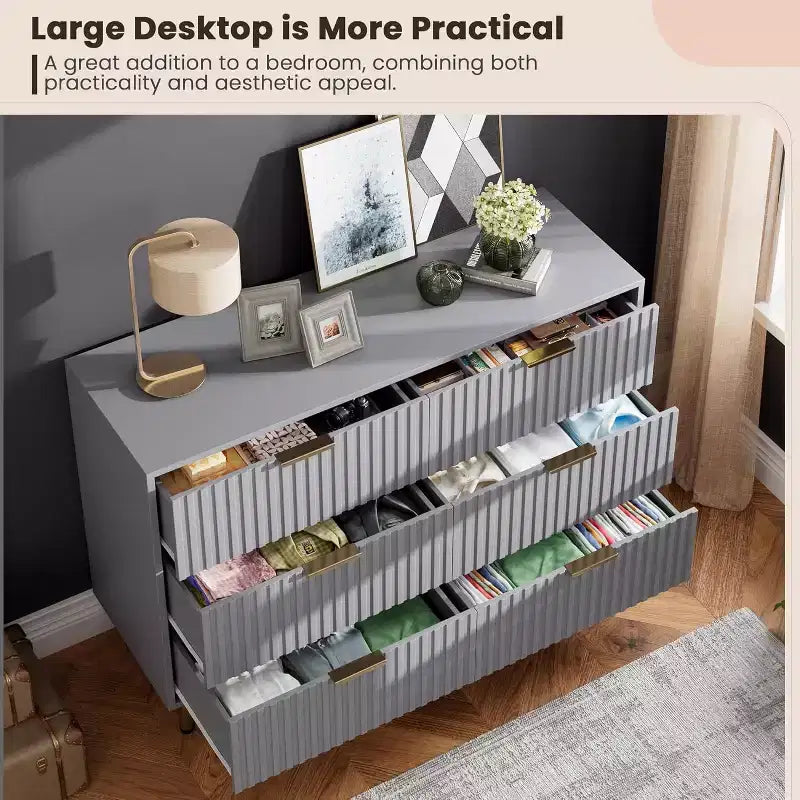 Commode de chambre à 6 tiroirs, commode intégrée moderne de 120 cm de large avec tiroirs profonds pour salon, couloir, chambre d'enfant