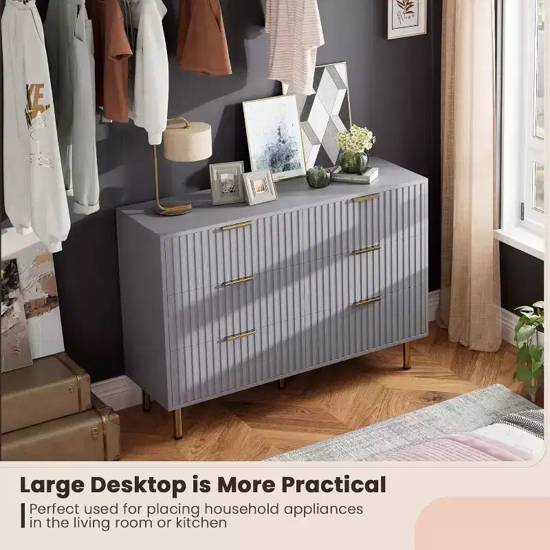 Commode de chambre à 6 tiroirs, commode intégrée moderne de 120 cm de large avec tiroirs profonds pour salon, couloir, chambre d'enfant