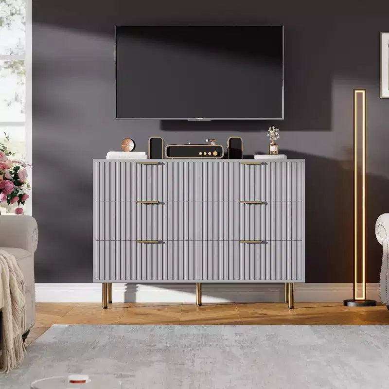 Commode de chambre à 6 tiroirs, commode intégrée moderne de 120 cm de large avec tiroirs profonds pour salon, couloir, chambre d'enfant