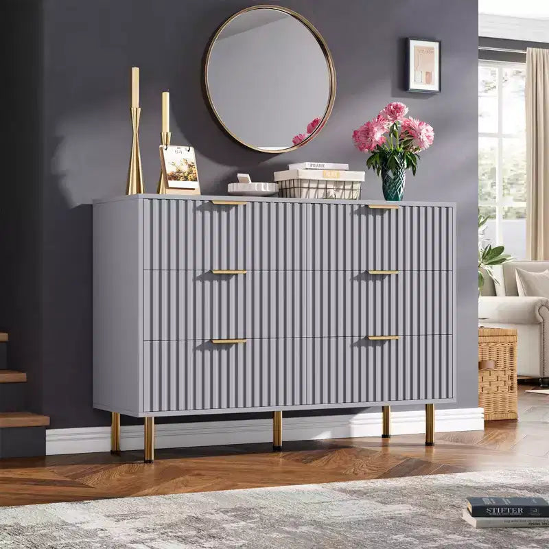 Commode de chambre à 6 tiroirs, commode intégrée moderne de 120 cm de large avec tiroirs profonds pour salon, couloir, chambre d'enfant