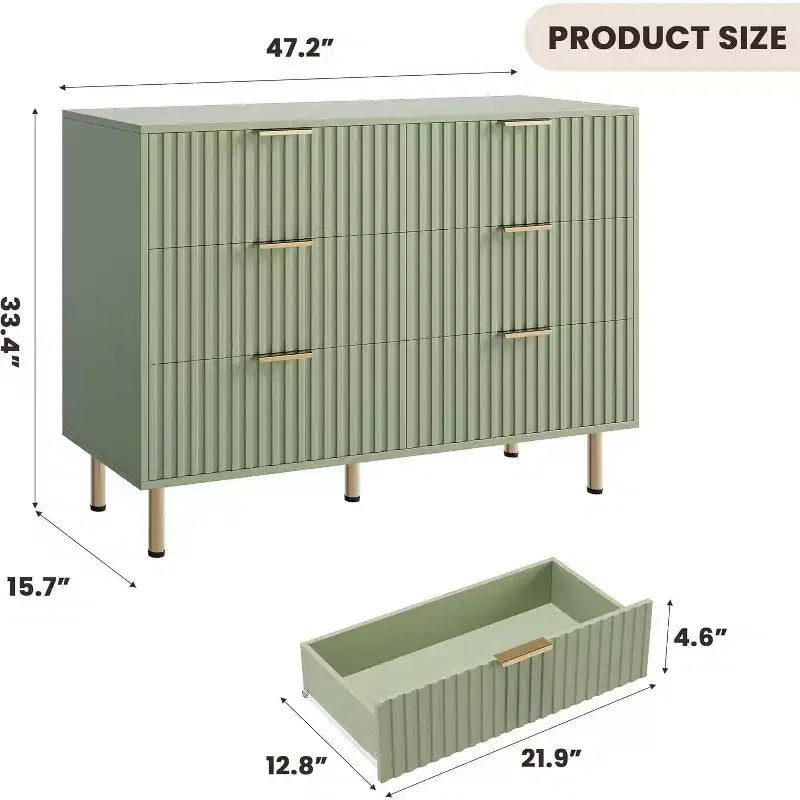 Commode de chambre à 6 tiroirs, commode intégrée moderne de 120 cm de large avec tiroirs profonds pour salon, couloir, chambre d'enfant