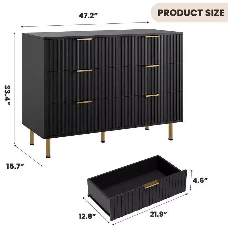 Commode de chambre à 6 tiroirs, commode intégrée moderne de 120 cm de large avec tiroirs profonds pour salon, couloir, chambre d'enfant