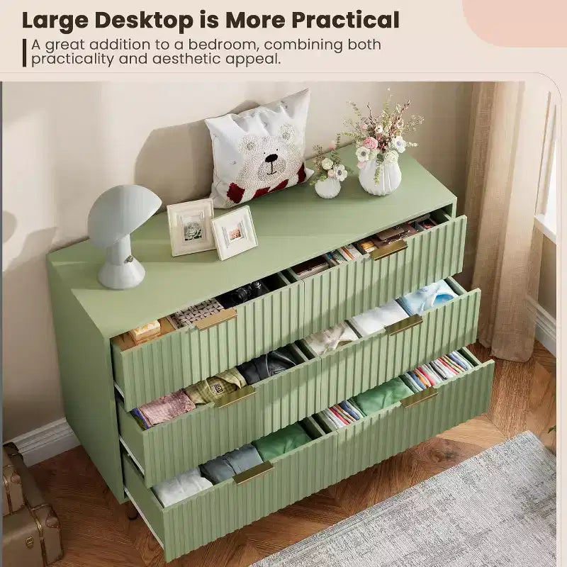 Commode de chambre à 6 tiroirs, commode intégrée moderne de 120 cm de large avec tiroirs profonds pour salon, couloir, chambre d'enfant