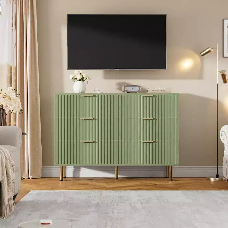 Commode de chambre à 6 tiroirs, commode intégrée moderne de 120 cm de large avec tiroirs profonds pour salon, couloir, chambre d'enfant