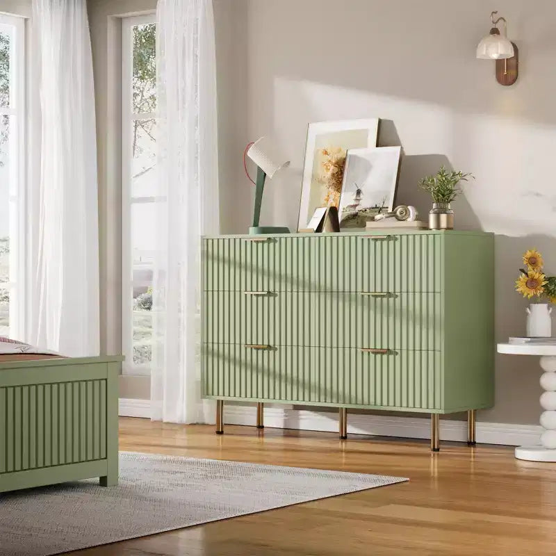 Commode de chambre à 6 tiroirs, commode intégrée moderne de 120 cm de large avec tiroirs profonds pour salon, couloir, chambre d'enfant