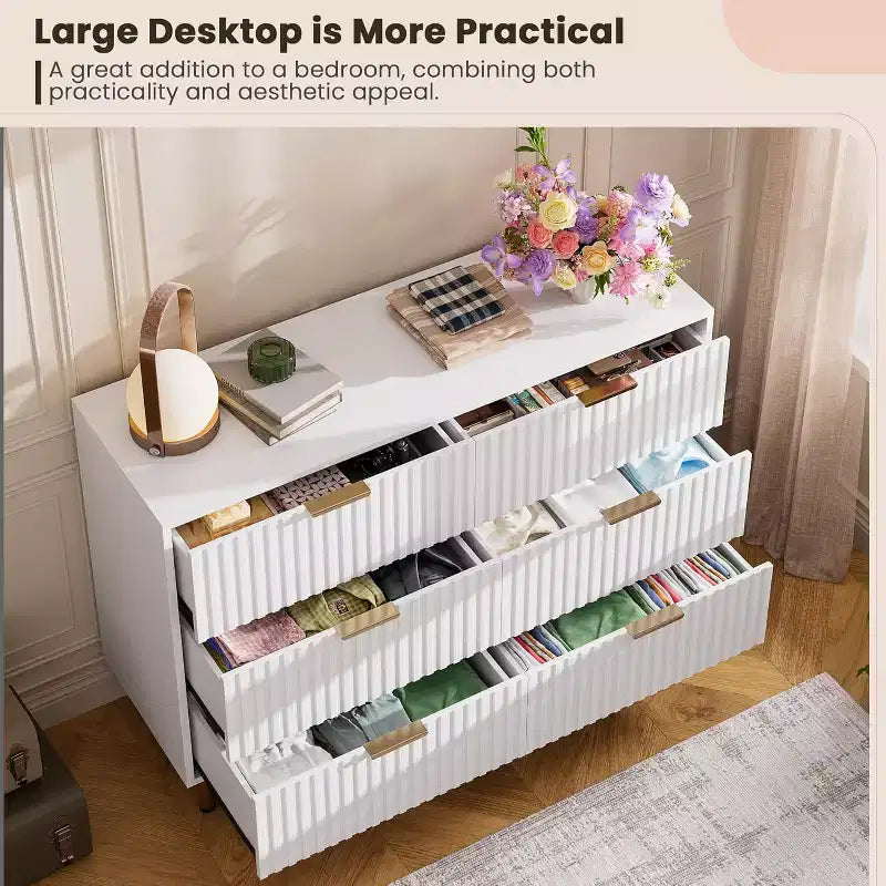 Commode de chambre à 6 tiroirs, commode intégrée moderne de 120 cm de large avec tiroirs profonds pour salon, couloir, chambre d'enfant