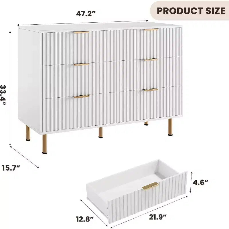Commode de chambre à 6 tiroirs, commode intégrée moderne de 120 cm de large avec tiroirs profonds pour salon, couloir, chambre d'enfant