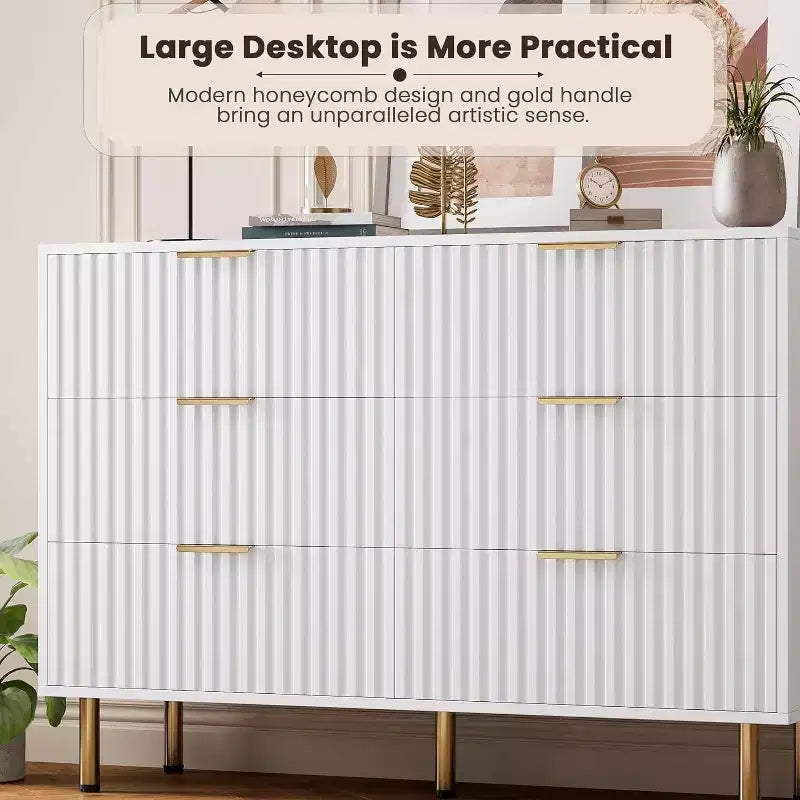 Commode de chambre à 6 tiroirs, commode intégrée moderne de 120 cm de large avec tiroirs profonds pour salon, couloir, chambre d'enfant