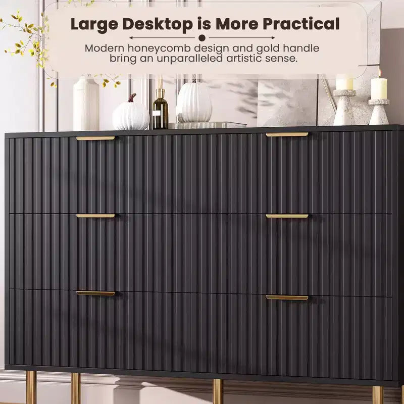 Commode de chambre à 6 tiroirs, commode intégrée moderne de 120 cm de large avec tiroirs profonds pour salon, couloir, chambre d'enfant