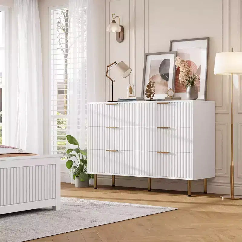 Commode de chambre à 6 tiroirs, commode intégrée moderne de 120 cm de large avec tiroirs profonds pour salon, couloir, chambre d'enfant