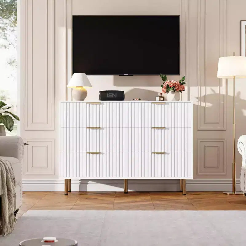 Commode de chambre à 6 tiroirs, commode intégrée moderne de 120 cm de large avec tiroirs profonds pour salon, couloir, chambre d'enfant
