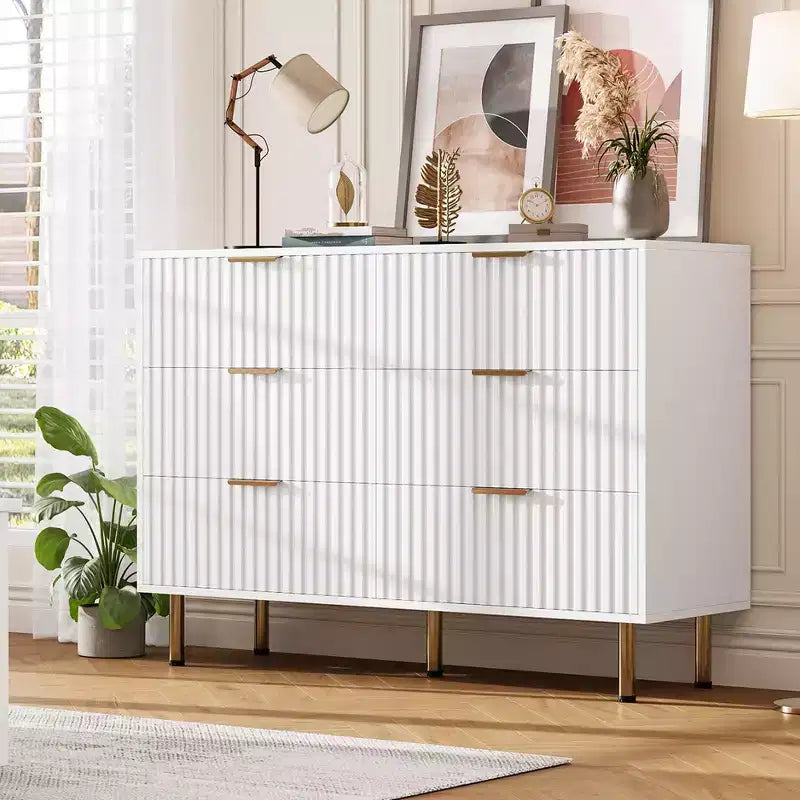 Commode de chambre à 6 tiroirs, commode intégrée moderne de 120 cm de large avec tiroirs profonds pour salon, couloir, chambre d'enfant