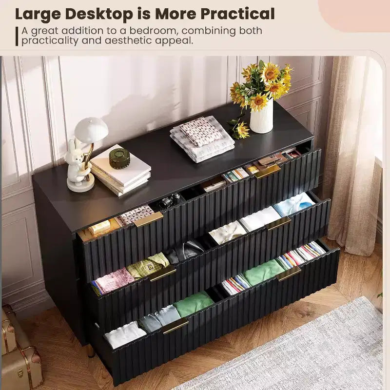 Commode de chambre à 6 tiroirs, commode intégrée moderne de 120 cm de large avec tiroirs profonds pour salon, couloir, chambre d'enfant