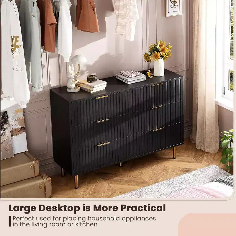 Commode de chambre à 6 tiroirs, commode intégrée moderne de 120 cm de large avec tiroirs profonds pour salon, couloir, chambre d'enfant