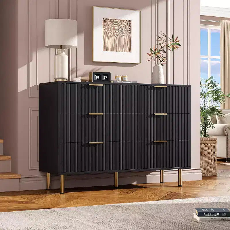 Commode de chambre à 6 tiroirs, commode intégrée moderne de 120 cm de large avec tiroirs profonds pour salon, couloir, chambre d'enfant