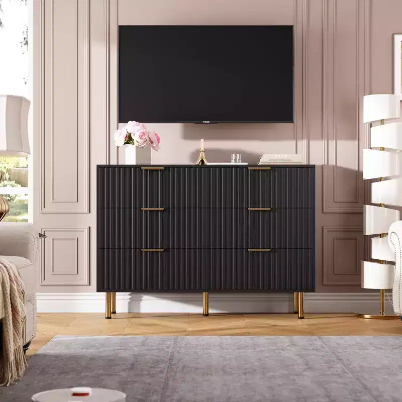 Commode de chambre à 6 tiroirs, commode intégrée moderne de 120 cm de large avec tiroirs profonds pour salon, couloir, chambre d'enfant