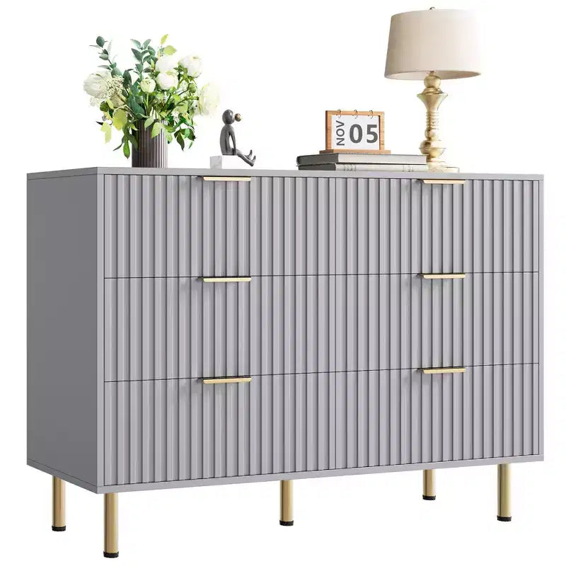 Commode de chambre à 6 tiroirs, commode intégrée moderne de 120 cm de large avec tiroirs profonds pour salon, couloir, chambre d'enfant