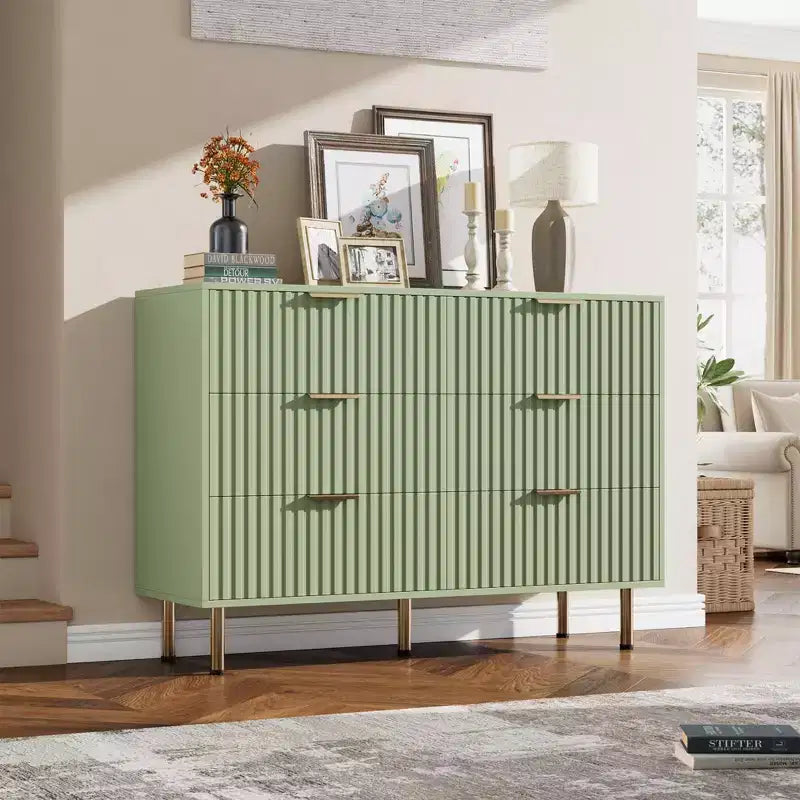 Commode de chambre à 6 tiroirs, commode intégrée moderne de 120 cm de large avec tiroirs profonds pour salon, couloir, chambre d'enfant