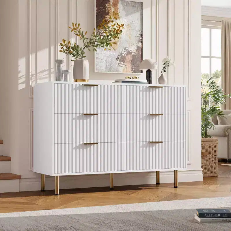 Commode de chambre à 6 tiroirs, commode intégrée moderne de 120 cm de large avec tiroirs profonds pour salon, couloir, chambre d'enfant