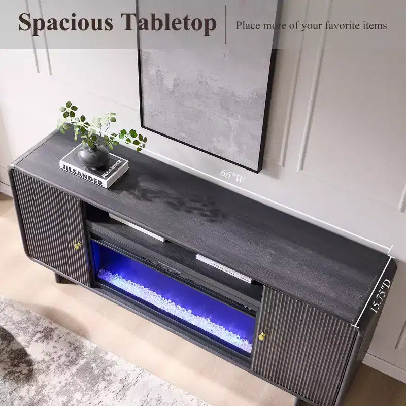 Meuble TV avec cheminée pour téléviseurs jusqu'à 80 pouces, centre de divertissement moderne avec cheminée électrique de 36 pouces et étagères réglables pour le salon