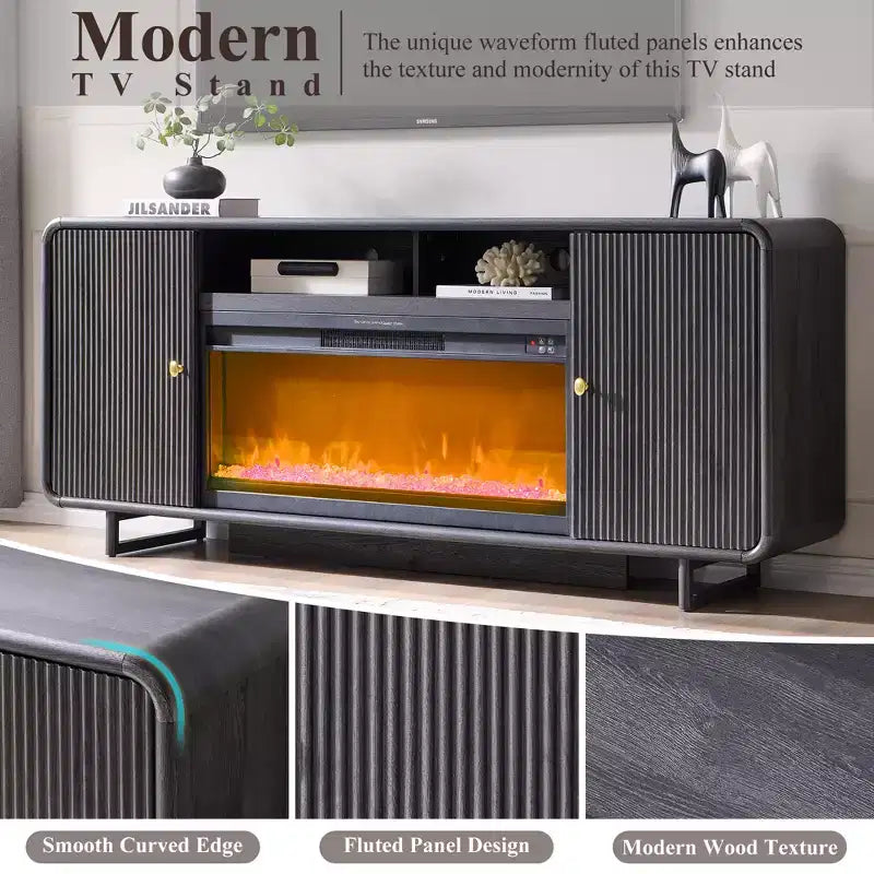 Meuble TV avec cheminée pour téléviseurs jusqu'à 80 pouces, centre de divertissement moderne avec cheminée électrique de 36 pouces et étagères réglables pour le salon